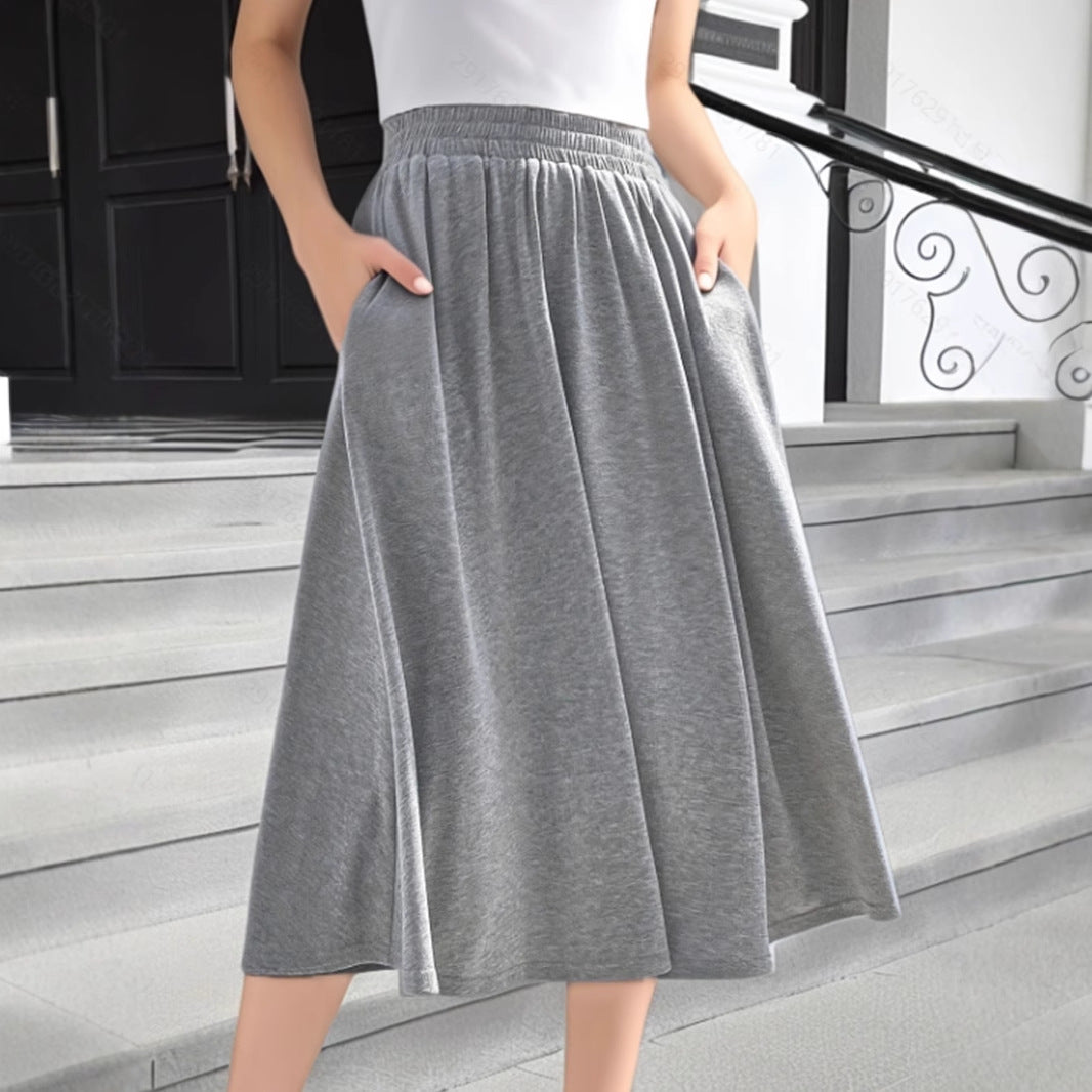 Damen Elegante Maxirock mit elastischem Bund und praktischen Taschen Fudus