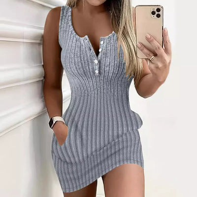 Damen Figurbetontes Strickkleid mit Knopfleiste und Taschen Fudus