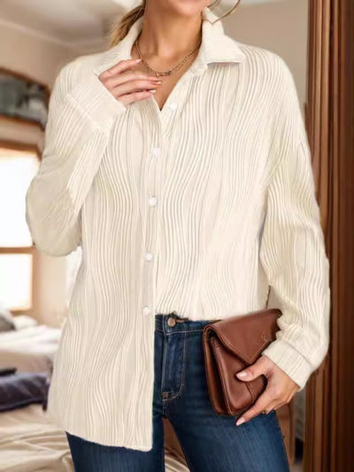 Damen Langärmlige Strickbluse im modernen Rippenmuster Fudus