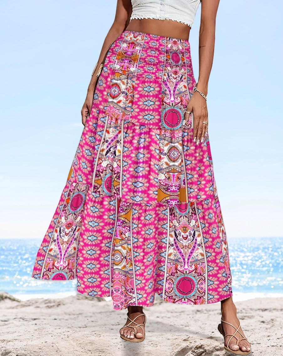 Damen maxilanger Rock mit floralen Mustern und elastischem Bund Fudus