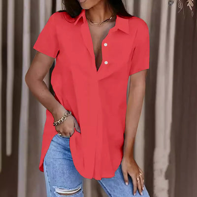 Damen Oversized Hemdbluse aus leichtem Baumwollmix mit modischem V-Ausschnitt Fudus