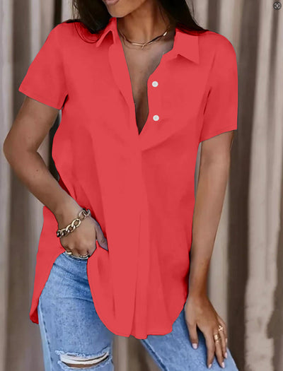 Damen Oversized Hemdbluse aus leichtem Baumwollmix mit modischem V-Ausschnitt Fudus