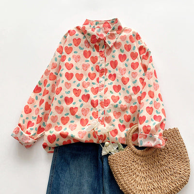 Damen Bluse mit Herzmotiv und lockerer Passform Fudus