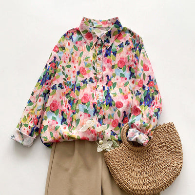 Damen Bluse mit buntem Blumendruck und lockerer Passform Fudus