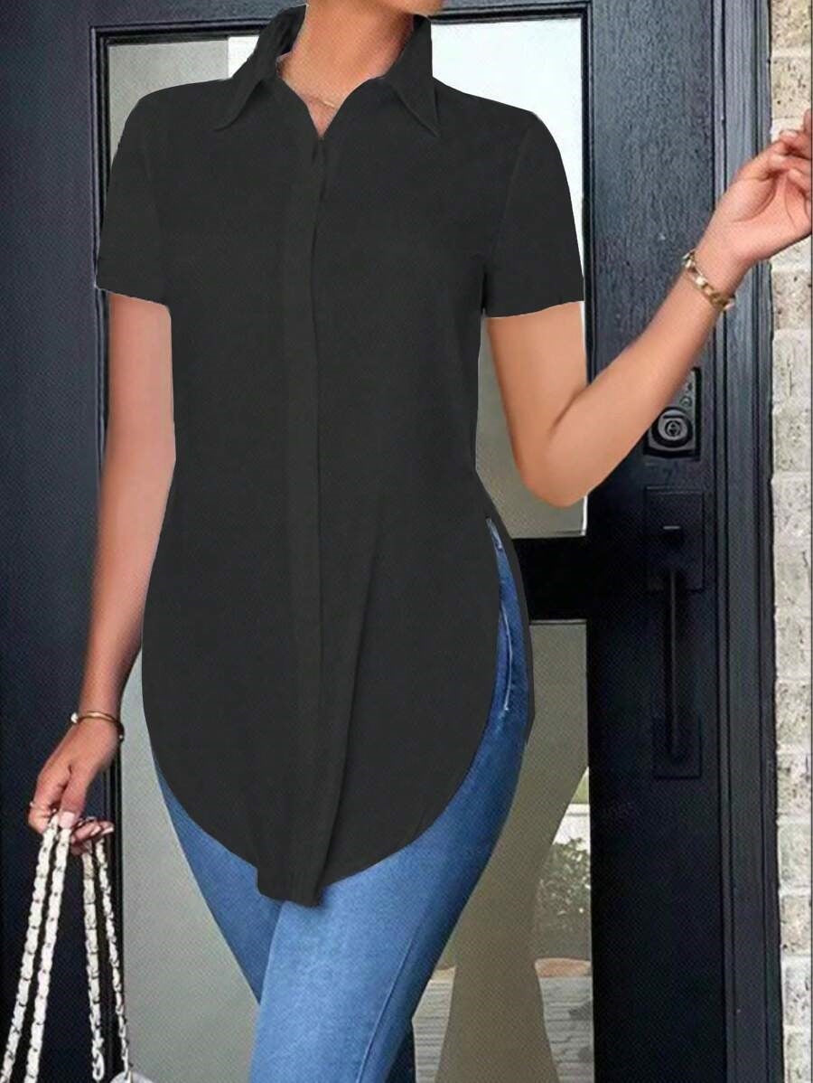 Damen Modisches Oversized-Hemd mit Seitenschlitzen Fudus