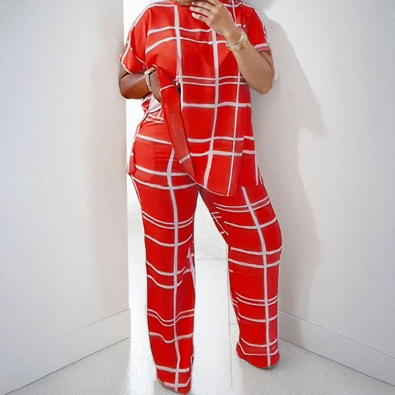 Damen lässiger Zweiteiler aus Übergangsstoffen im modernen Karomuster Fudus