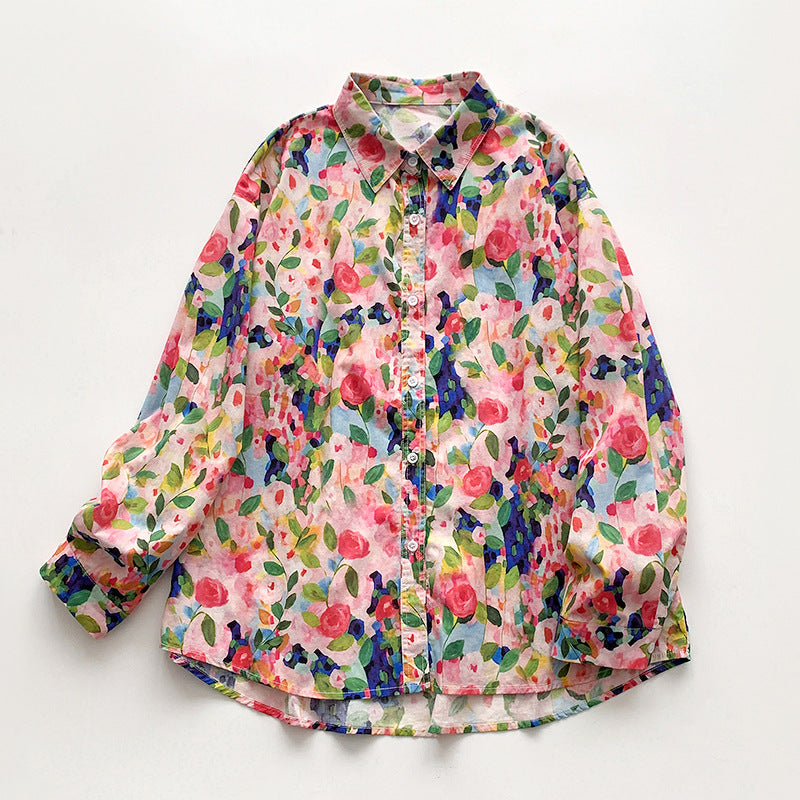 Damen Bluse mit buntem Blumendruck und lockerer Passform Fudus