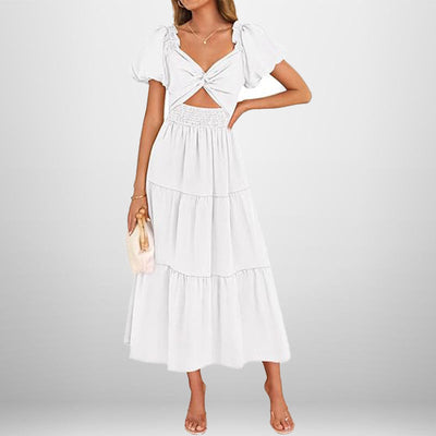 Damen Maxikleid mit schickem Cut-Out-Design und voluminösen Puffärmeln Fudus