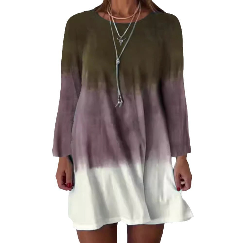 Damen Leichtes und luftiges Ombre-Kleid mit ausgestellten Ärmeln Fudus