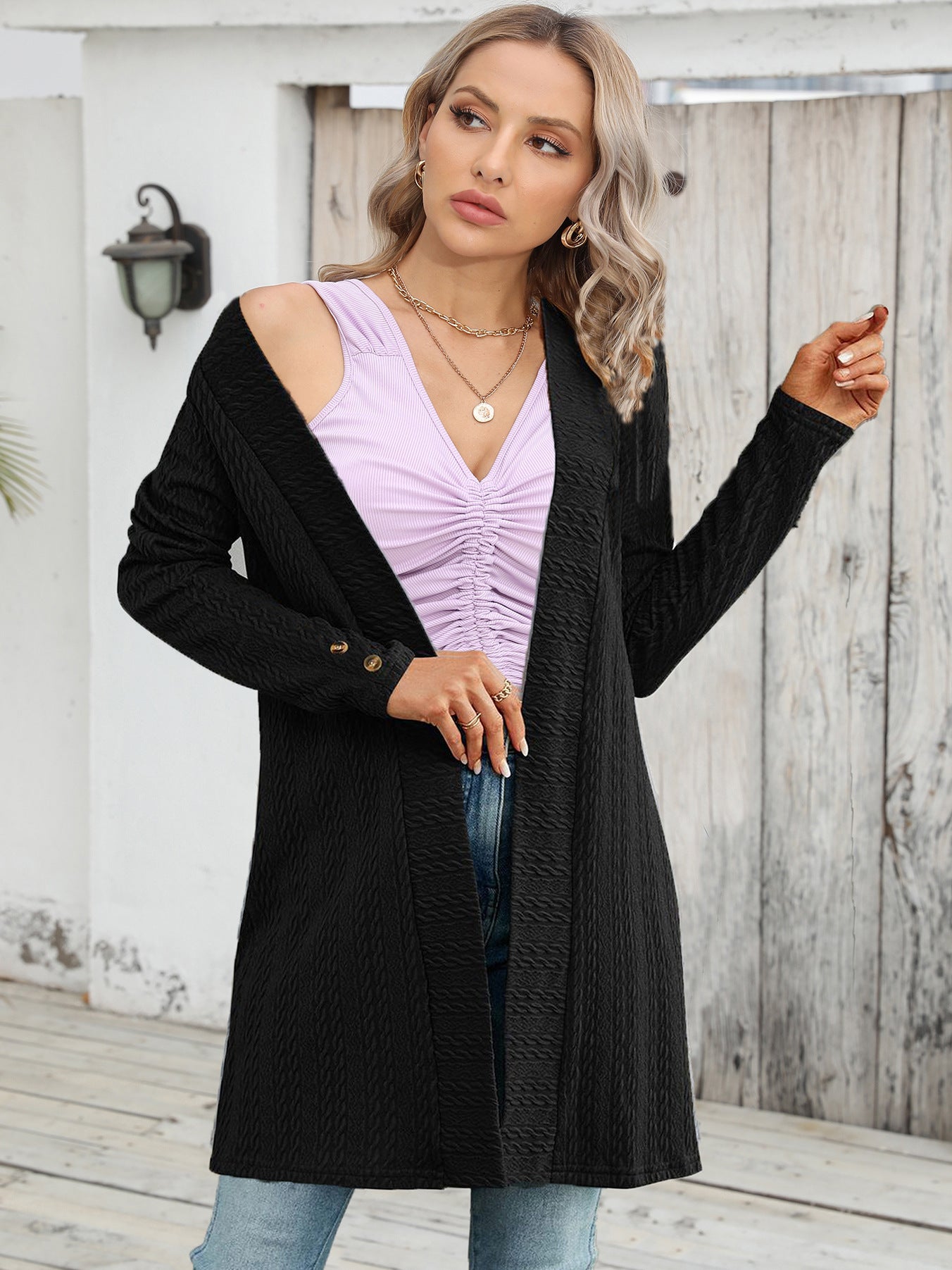 Damen Strickjacke mit strukturiertem Design und Knopfdetails Fudus