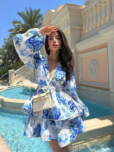 Damen Blumenmuster Minikleid Fudus