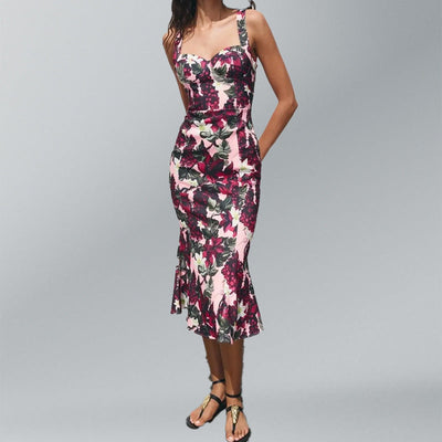 Damen Langarm Kleid mit floralem Design und körperbetontem Schnitt Fudus