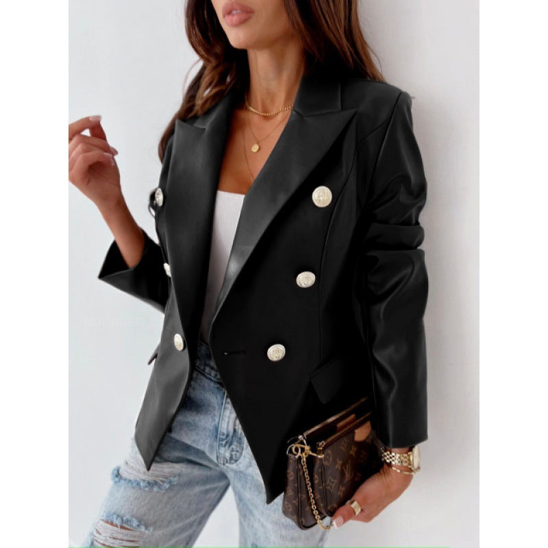 Damen eleganter Double-Breasted Blazer mit strukturierten Details und hochwertigen Knöpfen Fudus