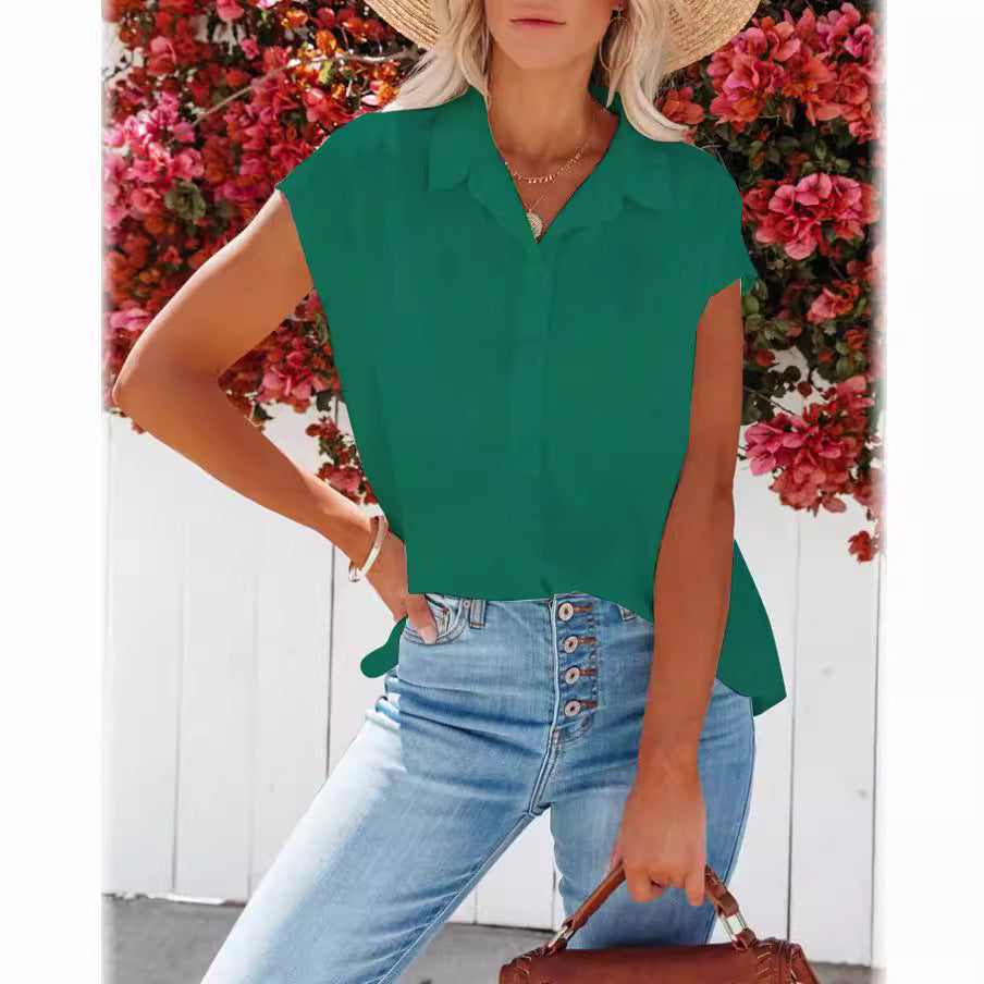Damen lässige Hemdbluse mit kurzer Ärmel und lockerer Passform Fudus