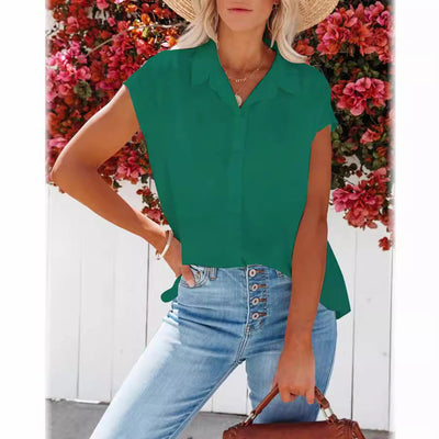 Damen lässige Hemdbluse mit kurzer Ärmel und lockerer Passform Fudus
