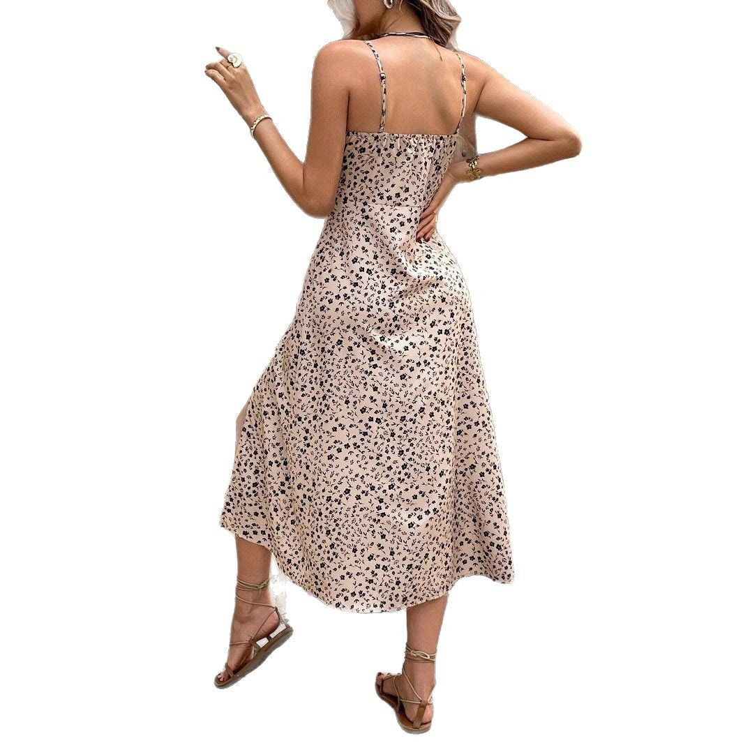 Damen Midi-Kleid mit seitlichem Schlitz und verstellbaren Trägern Fudus