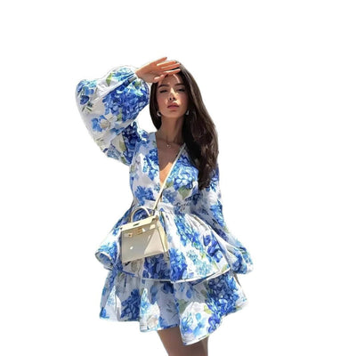 Damen Blumenmuster Minikleid Fudus