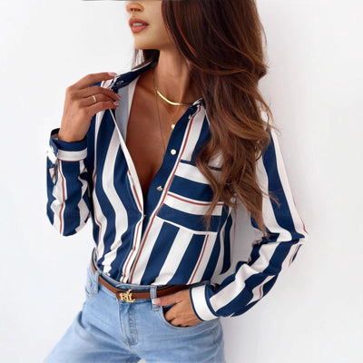 Damen Seidenbluse mit modischem Streifenmuster Fudus