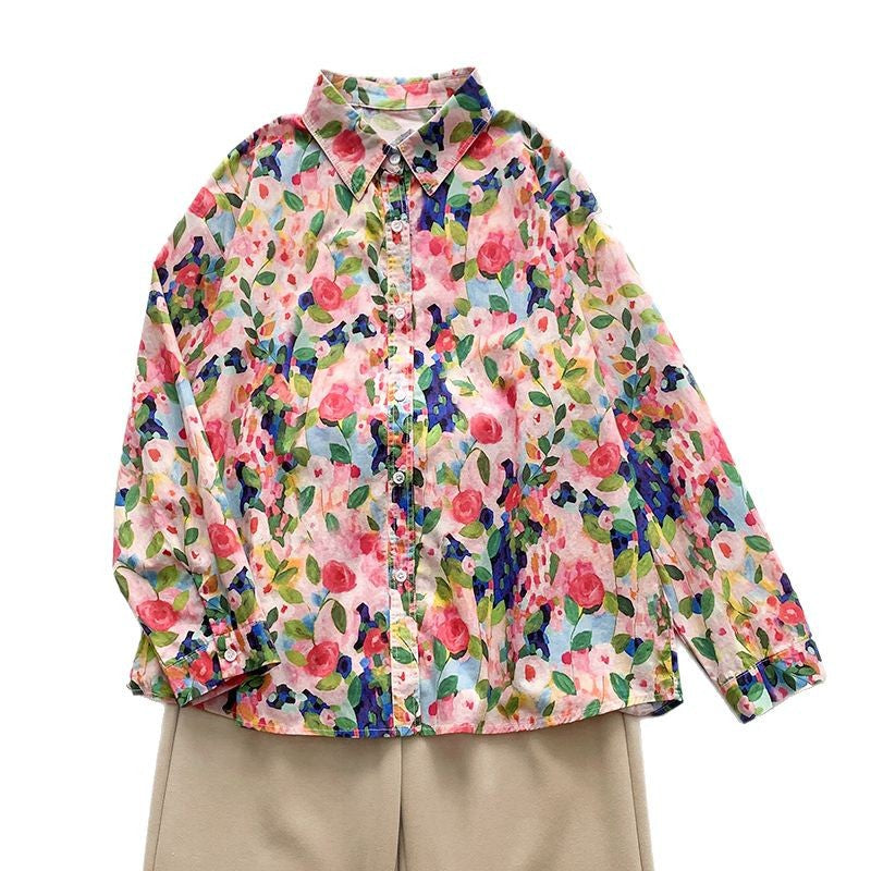 Damen Bluse mit buntem Blumendruck und lockerer Passform Fudus