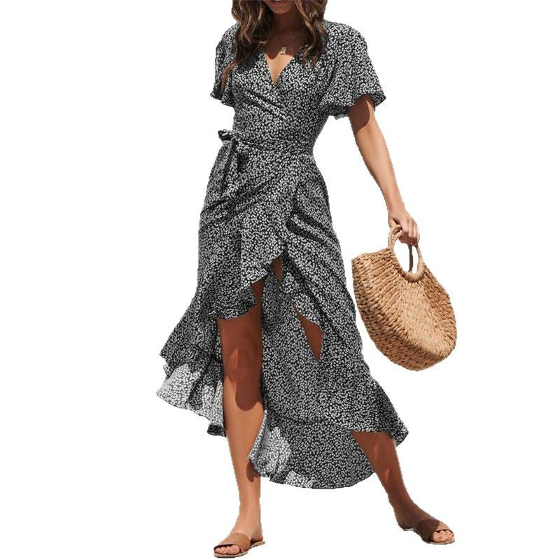 Damen Wickelkleid mit fließendem Schnitt und Volantdetail Fudus