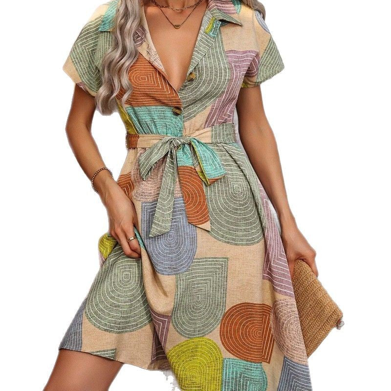 Damen Midi-Kleid mit geometrischem Muster Fudus