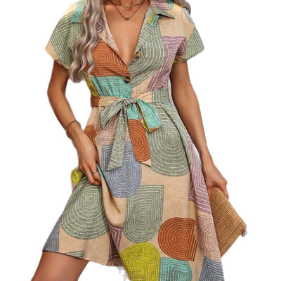 Damen Midi-Kleid mit geometrischem Muster Fudus