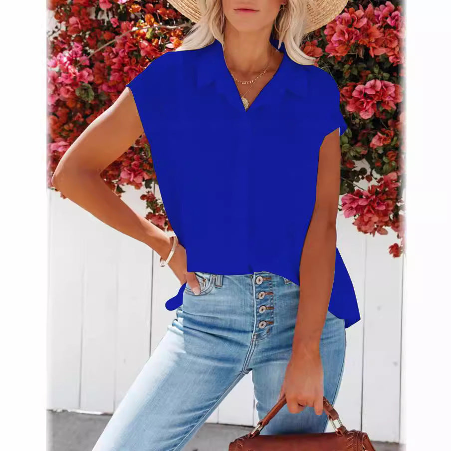 Damen lässige Hemdbluse mit kurzer Ärmel und lockerer Passform Fudus