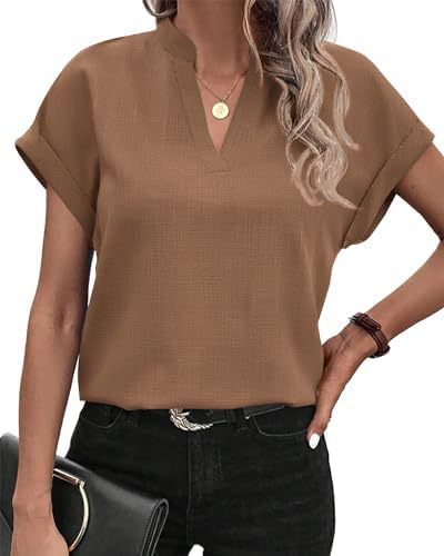 Damen Kurzarm Bluse mit Stehkragen und elegantem Schnitt Fudus