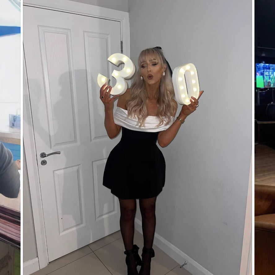 Damen Cocktailkleid mit schulterfreier Design und voluminösem Rock Fudus