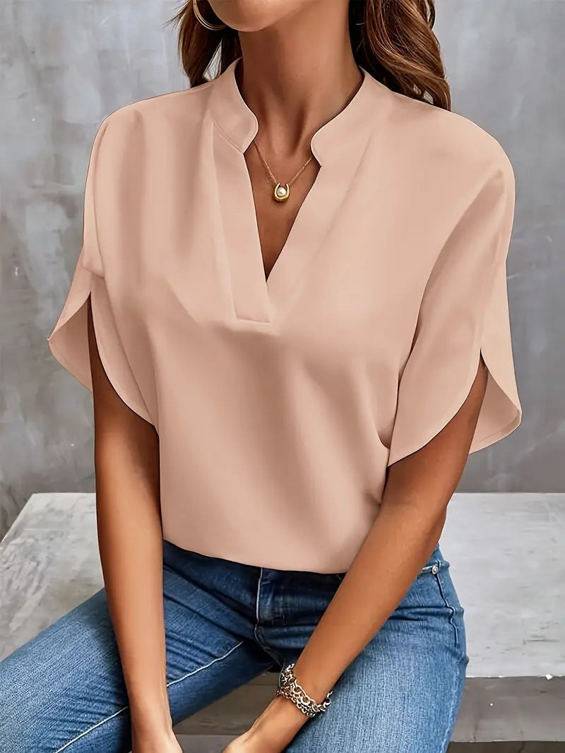 Damen lässige Bluse mit elegantem Stehkragen und weiten Ärmeln Fudus