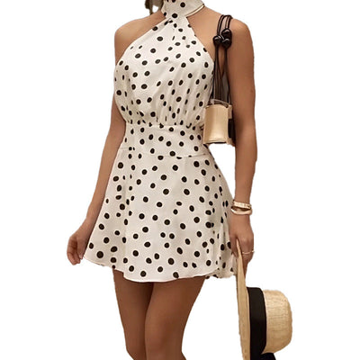 Damen Minikleid mit hohem Kragen und verspieltem Pünktchenmuster Fudus