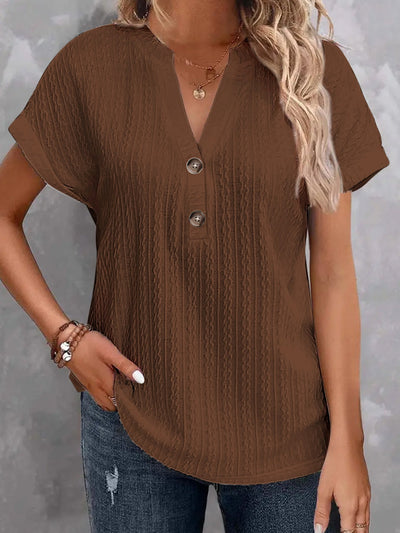 Damen Kurzarmshirt mit strukturiertem Design und Knopfdetails Fudus