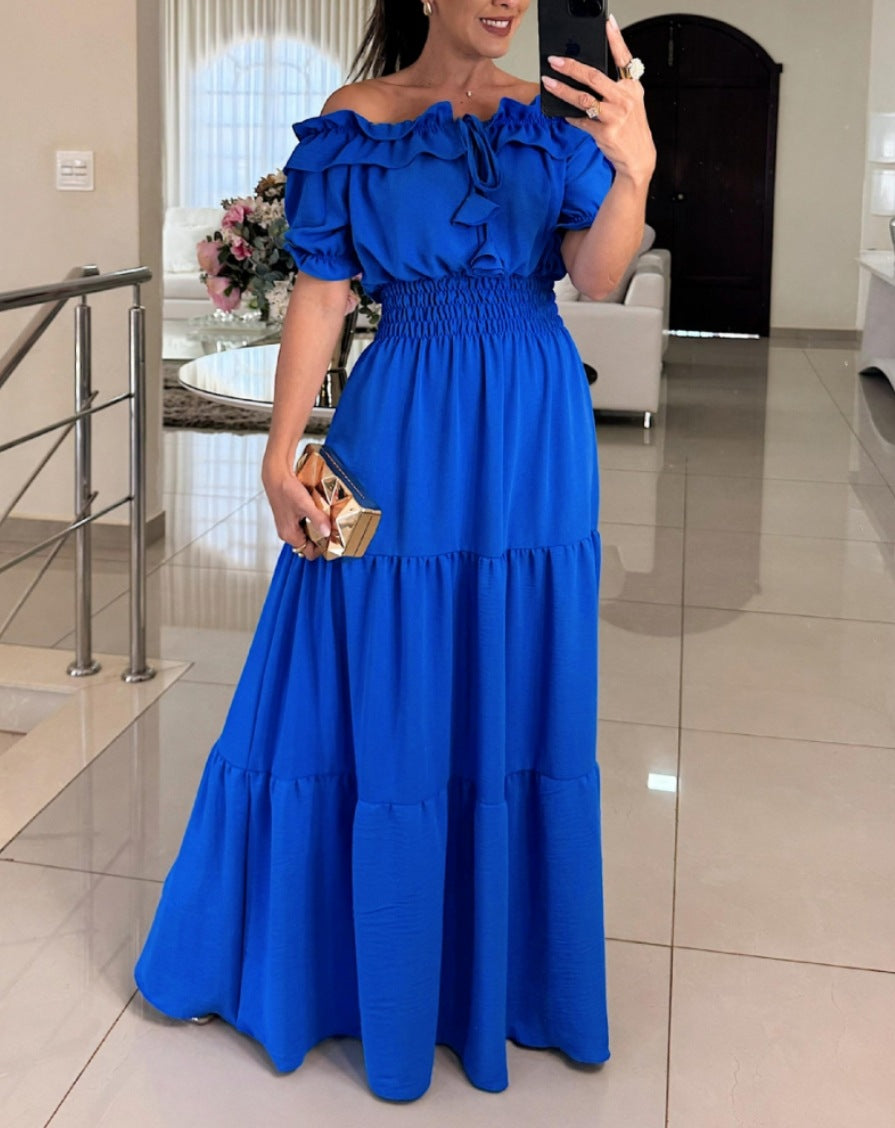 Damen Maxikleid mit Off-Shoulder Design und Volantdetails Fudus