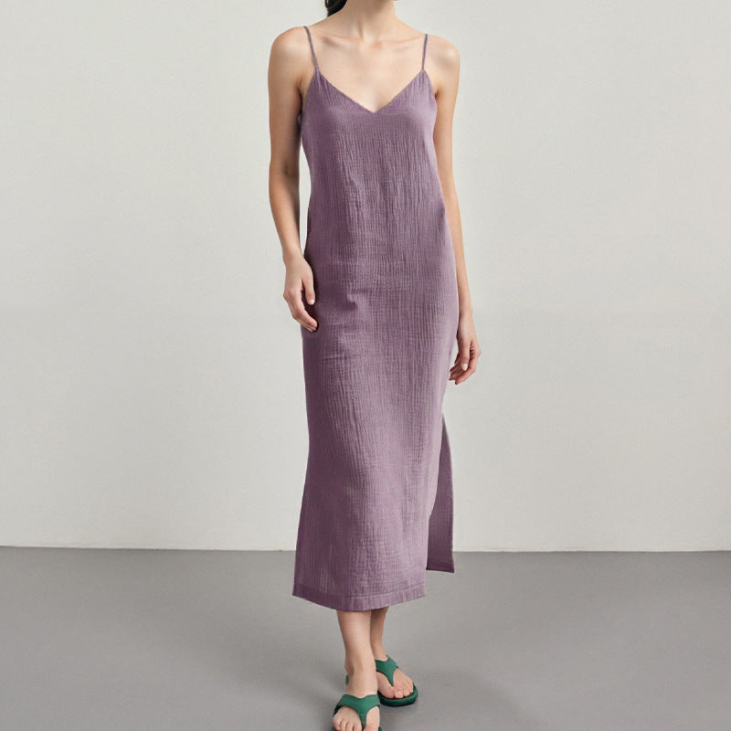 Damen Maxikleid mit schmalen Spaghettiträgern und hohem Schlitz Fudus