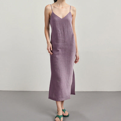 Damen Maxikleid mit schmalen Spaghettiträgern und hohem Schlitz Fudus