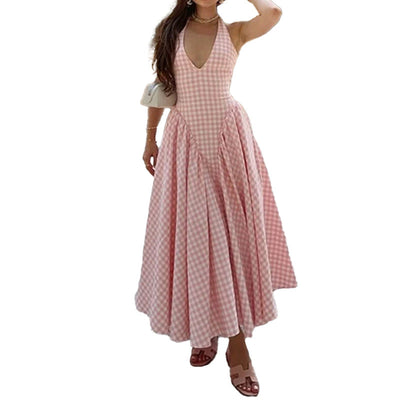 Damen Maxikleid mit V-Ausschnitt und weich fließendem Rock Fudus