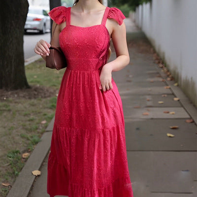 Damen elegantes Midikleid mit Plisseedetails und hohem Schlitz Fudus