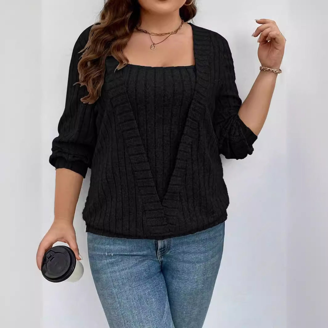 Damen legeres Strickoberteil mit V-Ausschnitt Fudus