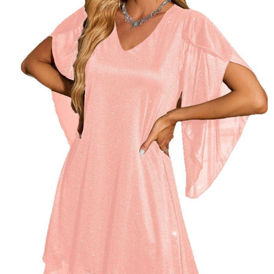 Damen Funktionskleid mit schwingenden Ärmeln und V-Ausschnitt Fudus