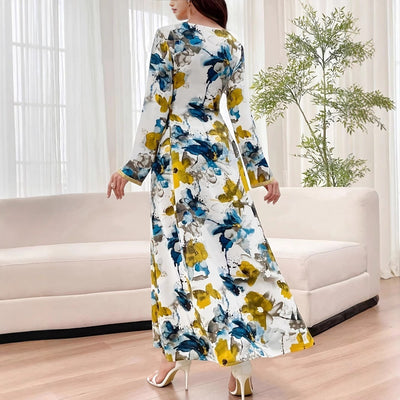 Damen Fließendes Maxikleid mit floralem Acryl-Design und Schnürdetails Fudus