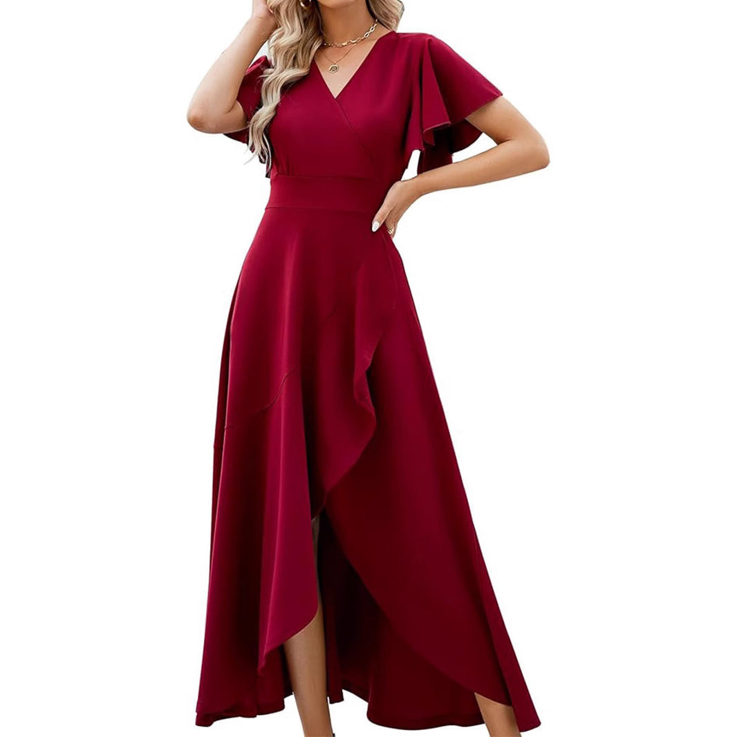 Damen Elegantes Maxikleid mit asymmetrischem Saum und Rüschendetails Fudus