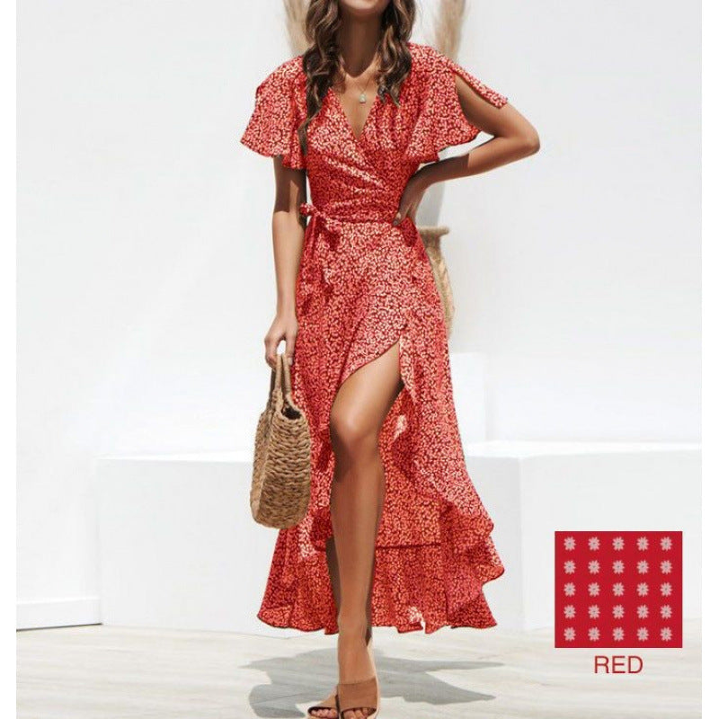 Damen Wickelkleid mit fließendem Schnitt und Volantdetail Fudus