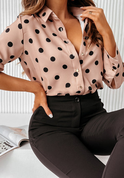 Damen Modische Bluse mit Punkten und feinen Details Fudus