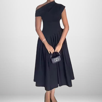 Damen asymmetrisches Wickelkleid mit Falten und edlem Design Fudus