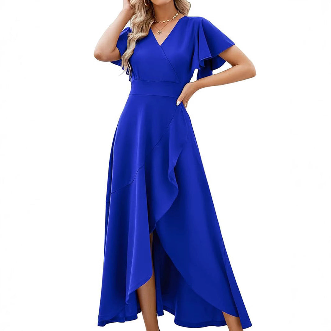 Damen Elegantes Maxikleid mit asymmetrischem Saum und Rüschendetails Fudus
