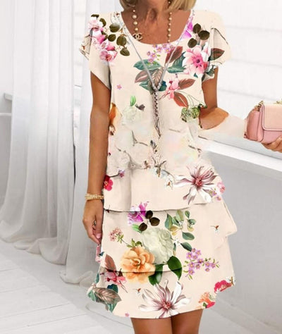 Damen Fließendes Maxi-Kleid mit eleganten Volant-Details und kreativem Grafikmuster Fudus