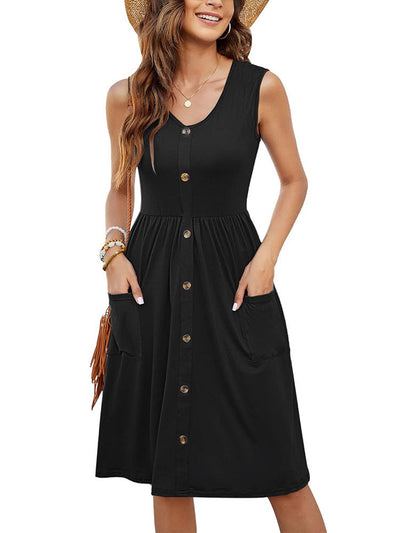 Damen Lässiges Midi-Kleid mit Knopfdetails und praktischen Taschen Fudus