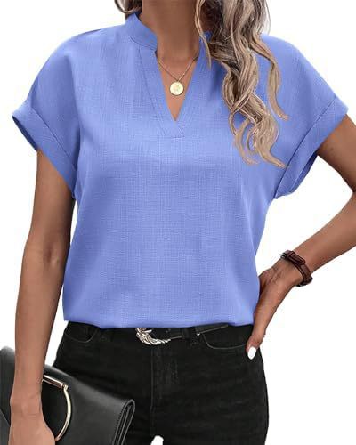 Damen Kurzarm Bluse mit Stehkragen und elegantem Schnitt Fudus