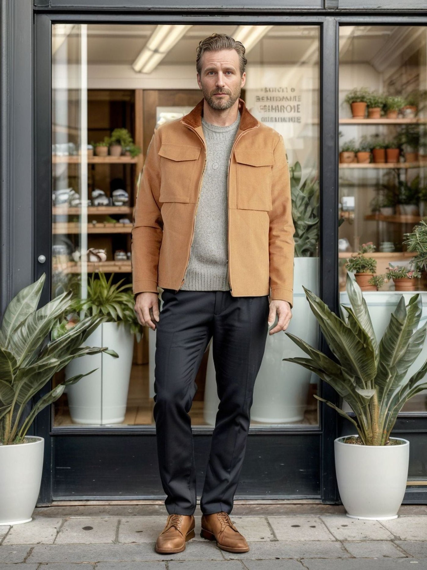 Herren elegante Arbeitsjacke mit praktischen Taschen und modernem Stehkragen Aliams