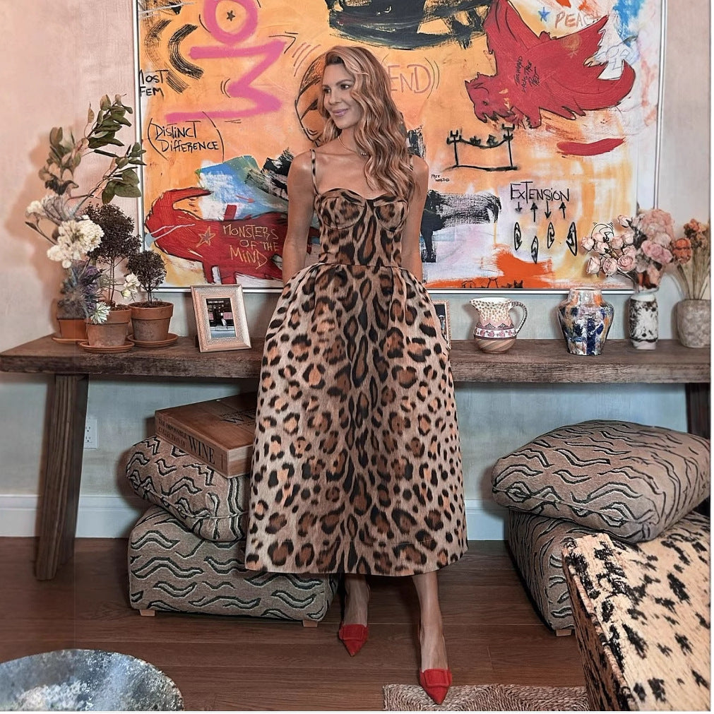 Damen Maxikleid mit ausgefallenem Leopardenmuster Fudus